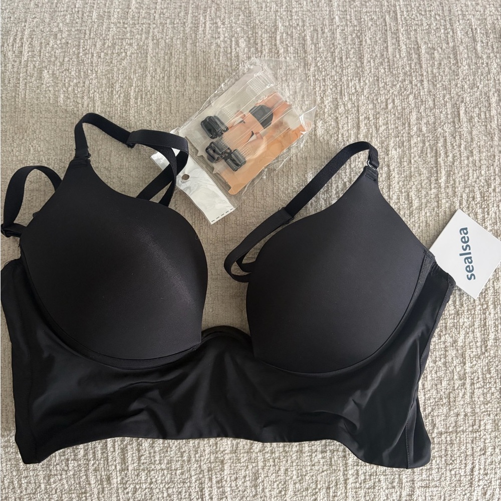 NWT Sealsea multi way black bra with clear and black straps 34D